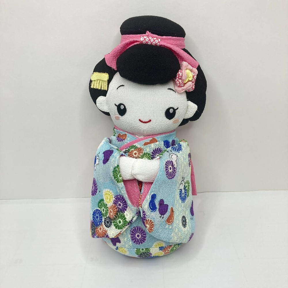 Japanese Cloth Doll Traditional Kimono Obi 8” Flowers Rare Toy Stuffed Animal